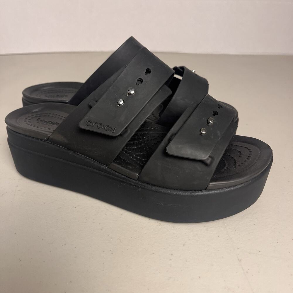 Crocs Brooklyn Low Wedge Platform Sandals Black Womens 6 LiteRide Comfort - Picture 9 of 16